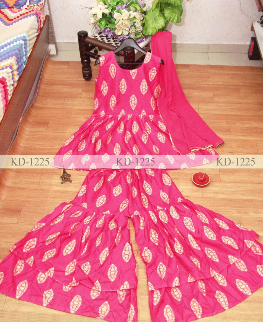 Pink crepe silk digital printed fancy plazzo suit