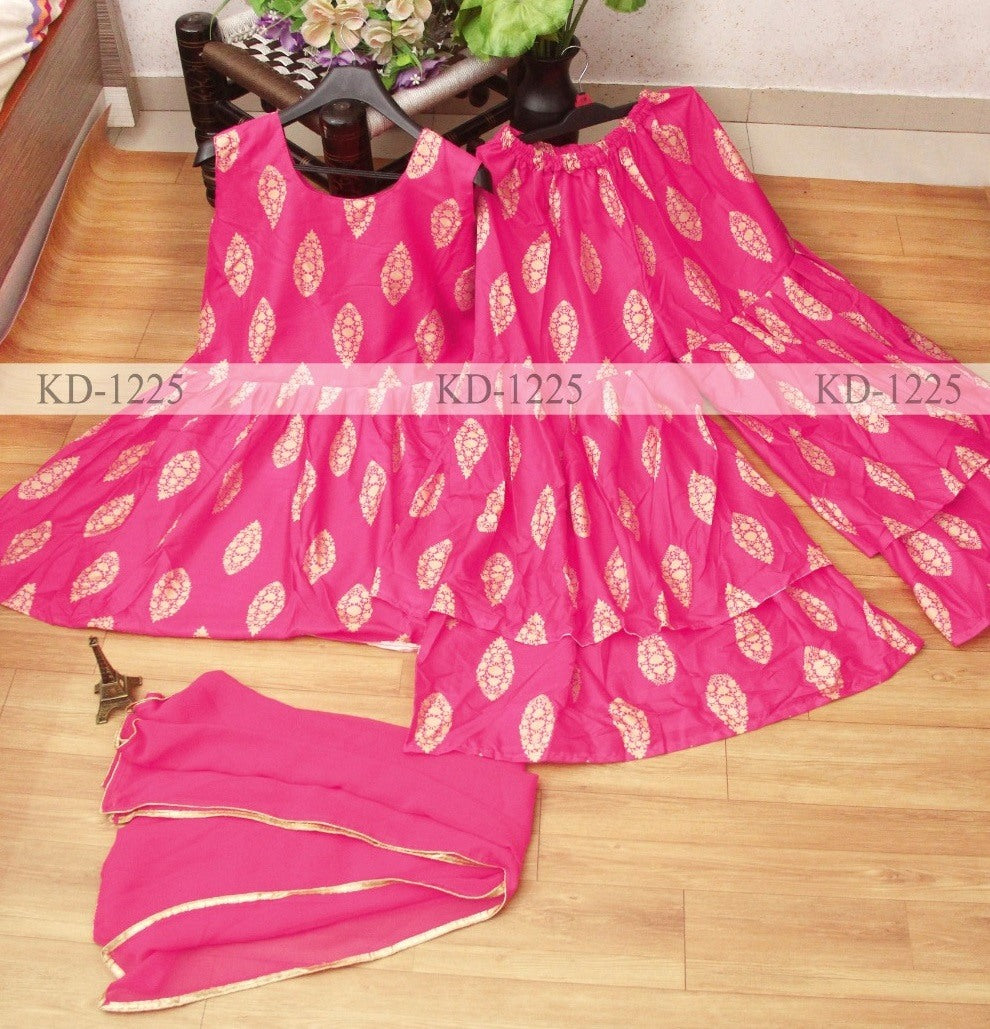 Pink crepe silk digital printed fancy plazzo suit