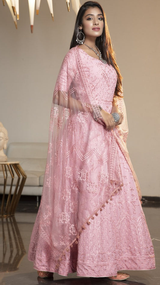 Pink diamond georgette embroidered anarkali gown