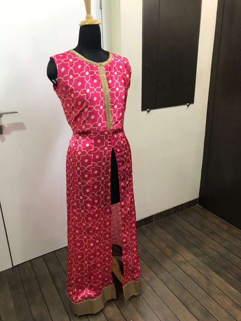 Pink digital satain georgette beautiful plazzo suit