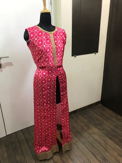 Pink digital satain georgette beautiful plazzo suit