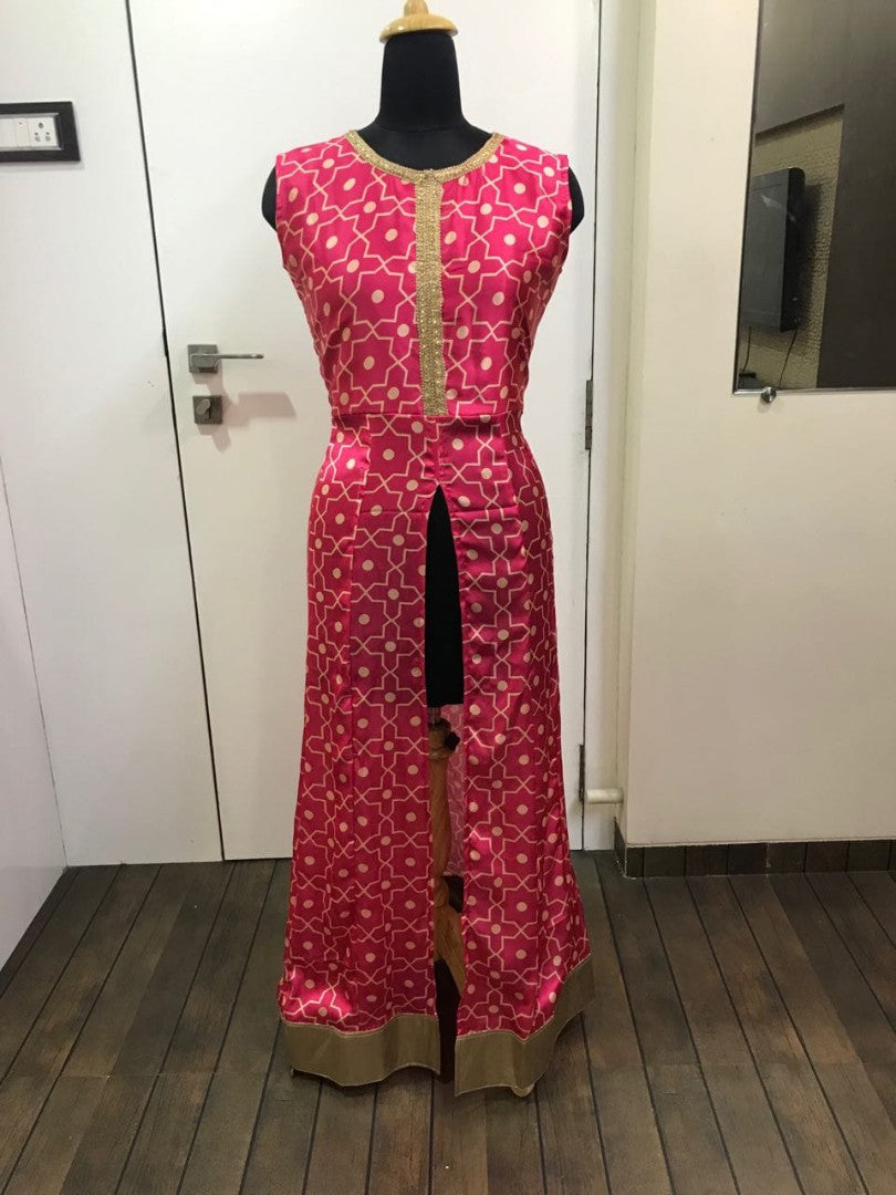 Pink digital satain georgette beautiful plazzo suit