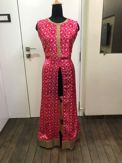 Pink digital satain georgette beautiful plazzo suit