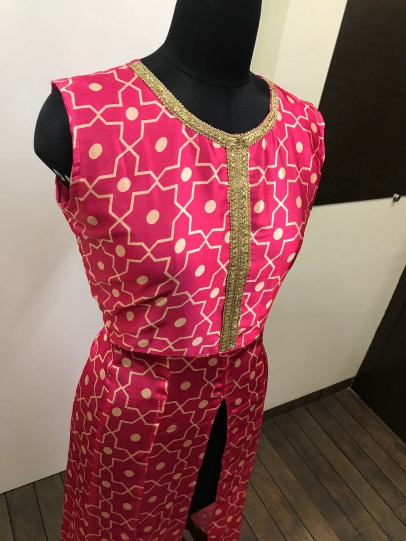 Pink digital satain georgette beautiful plazzo suit