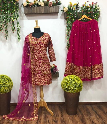 Pink embroidery work lehenga suit