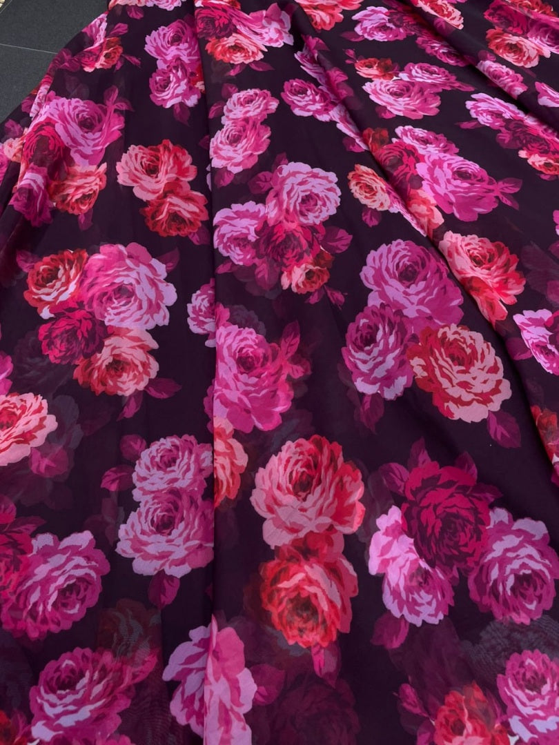 Pink floral printed party wear gown