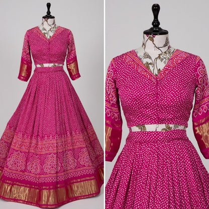 Pink gaji silk bandhni printed designer navratri lehenga choli