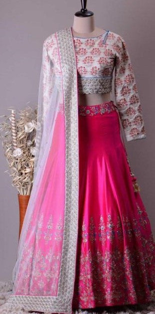 pink galaxy malai satin heavy embroidered ceremonial lehenga choli