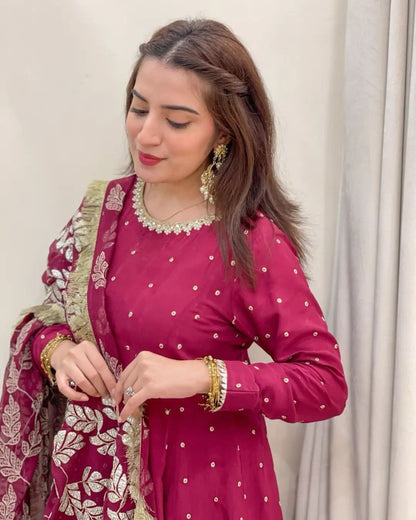 Pink georgette anarkali suit with heavy work dupatta