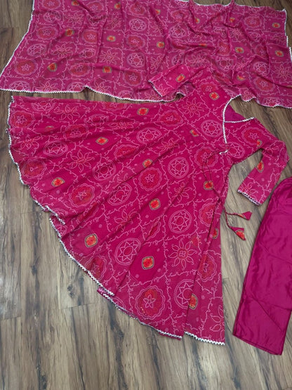 Pink georgette bandhni print casual ethnic gown