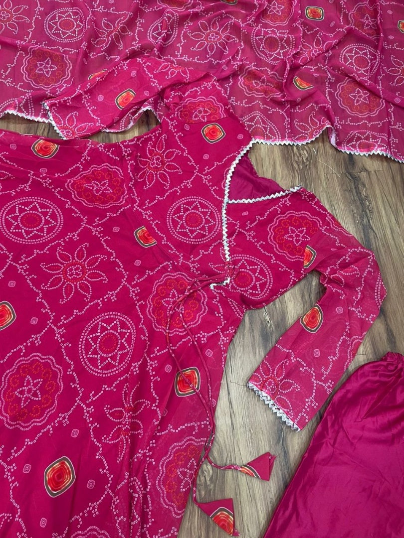 Pink georgette bandhni print casual ethnic gown