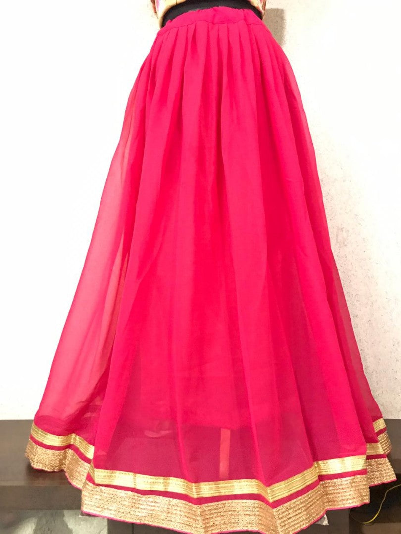 Pink Georgette beautiful plain partywear lehenga with floral printed blouse