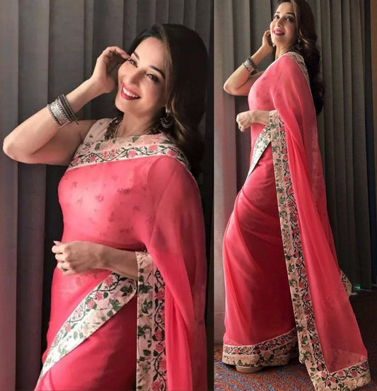 Pink georgette bollywood partywear saree