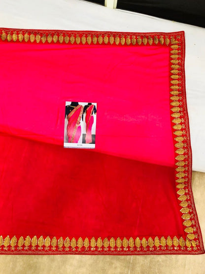 pink georgette designer embroidered saree