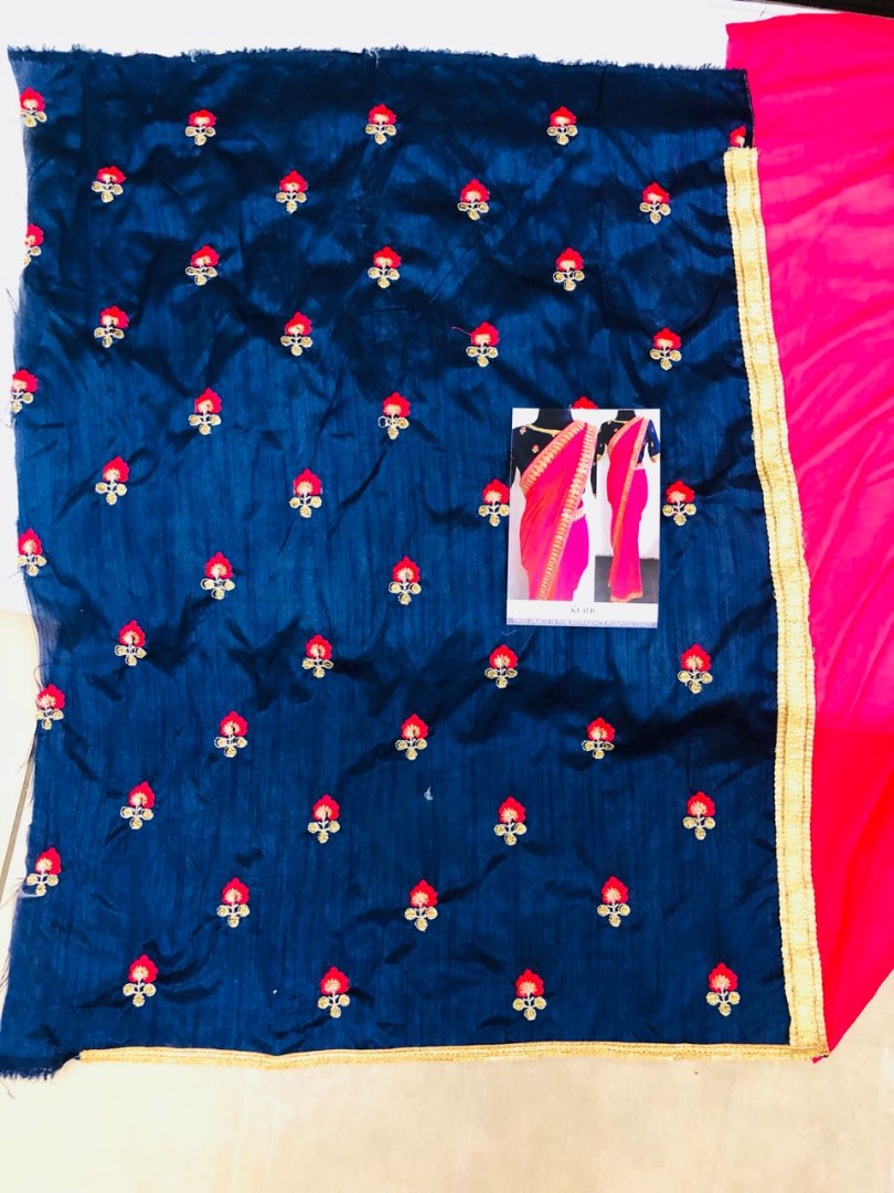 pink georgette designer embroidered saree