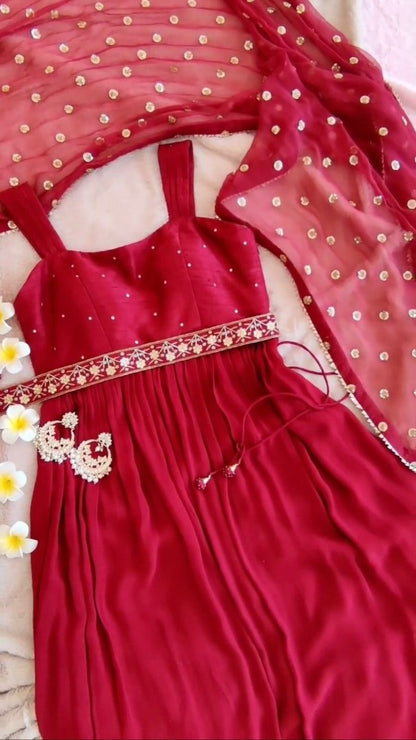 Pink georgette diamond work partywear gown