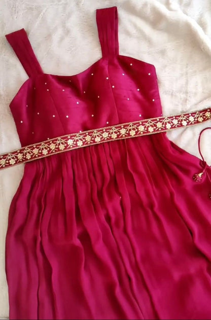 Pink georgette diamond work partywear gown