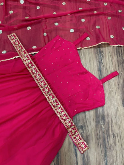 Pink georgette diamond work partywear gown