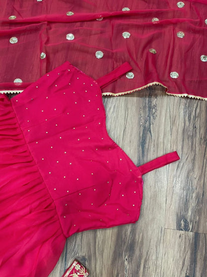 Pink georgette diamond work partywear gown