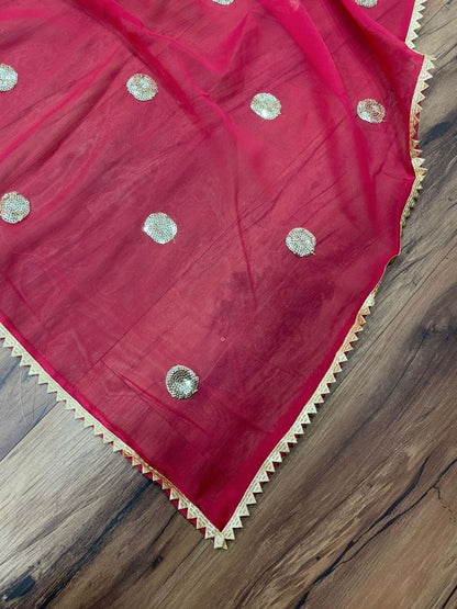 Pink georgette diamond work partywear gown