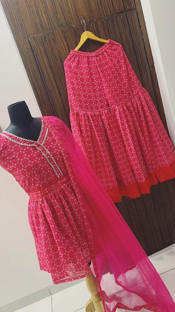 Pink georgette digital print sharara salwar suit