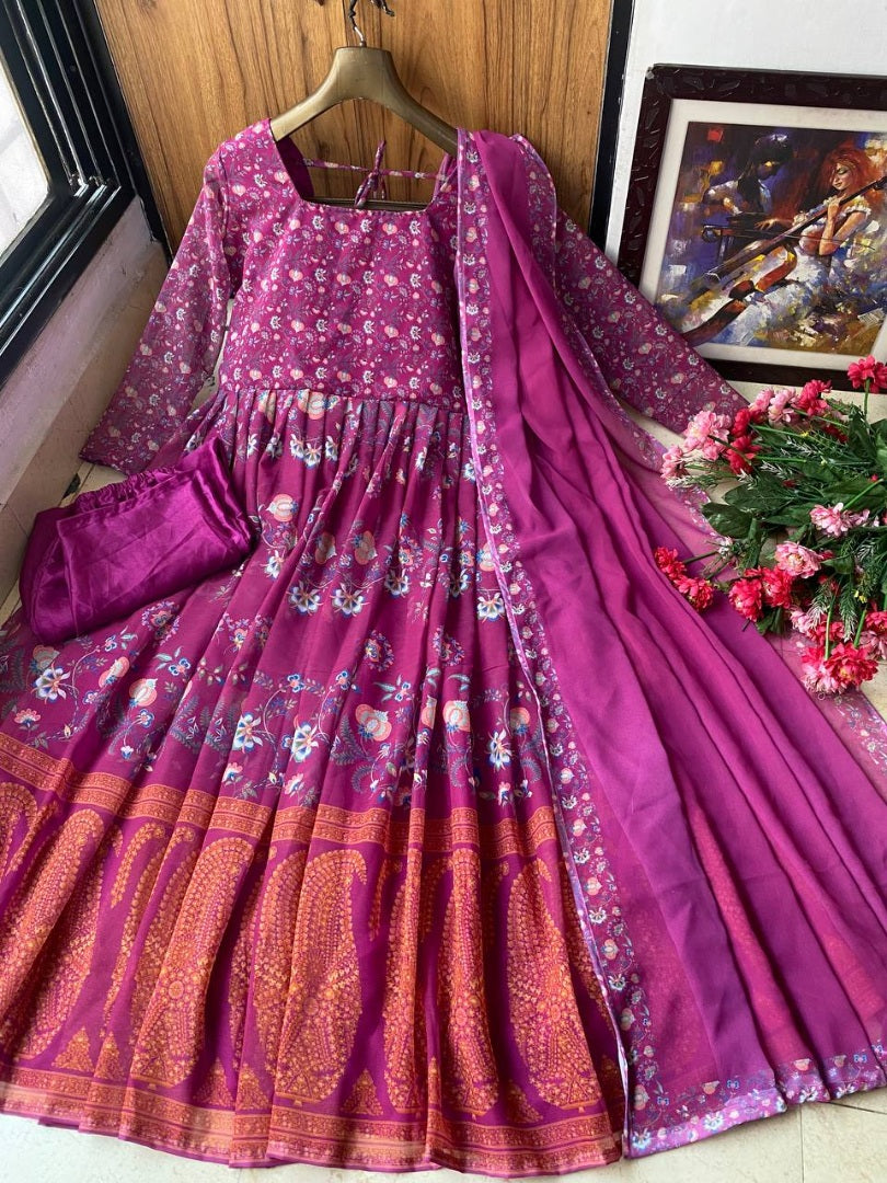 Pink georgette digital printed anarkali suit