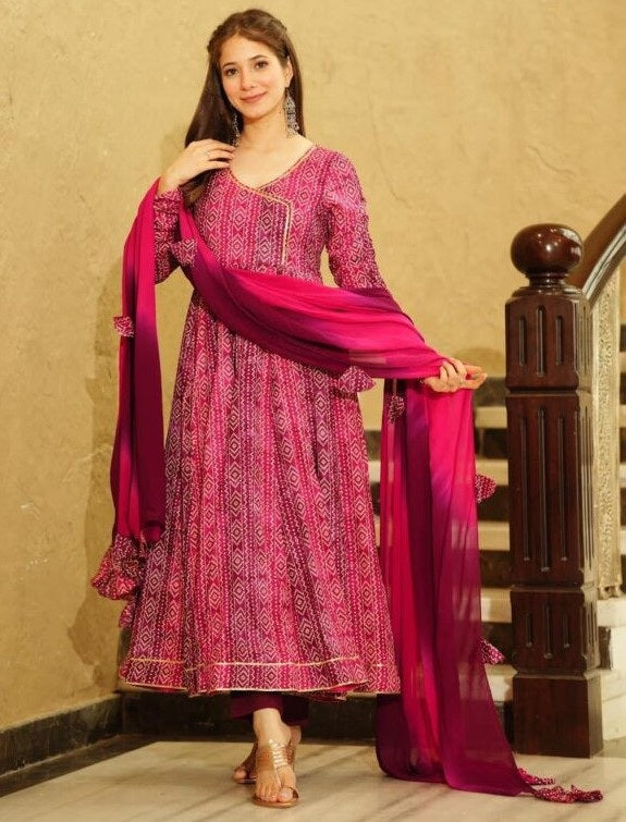 Pink georgette digital printed anarkali suit