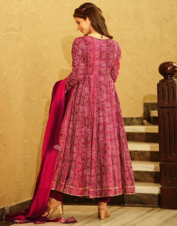 Pink georgette digital printed anarkali suit