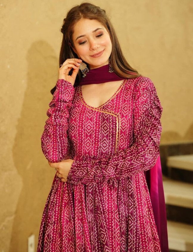 Pink georgette digital printed anarkali suit