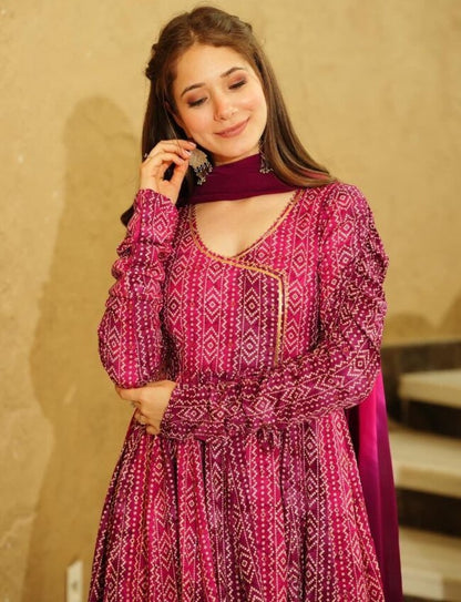 Pink georgette digital printed anarkali suit