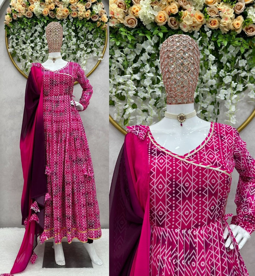 Pink georgette digital printed anarkali suit
