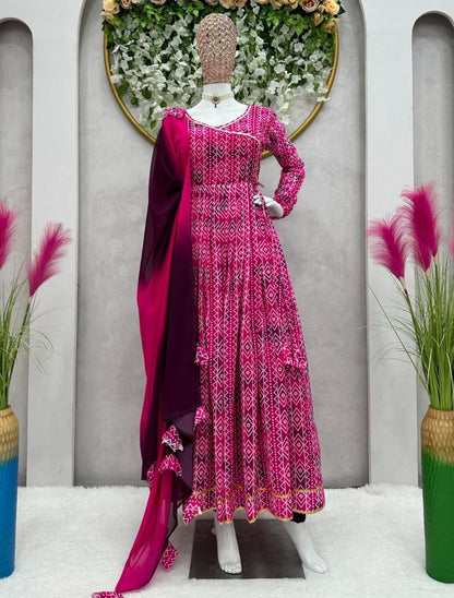 Pink georgette digital printed anarkali suit