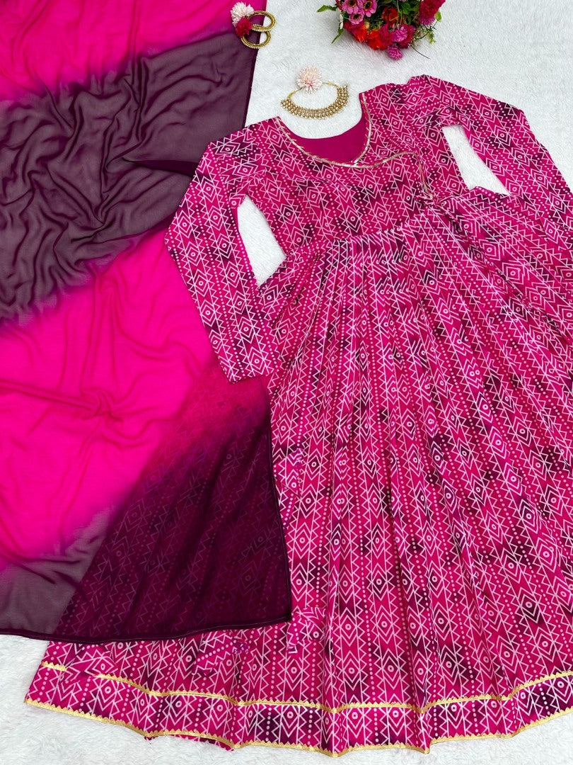 Pink georgette digital printed anarkali suit