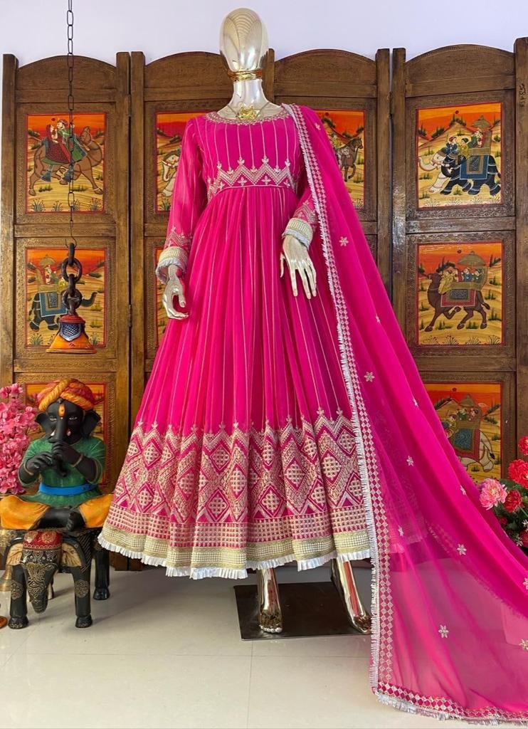 Pink georgette embroidered anarkali suit