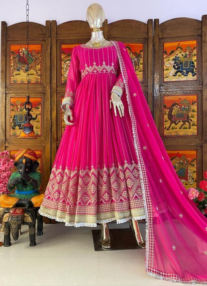 Pink georgette embroidered anarkali suit
