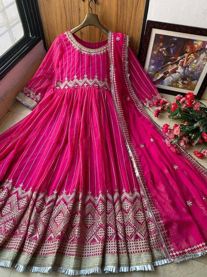 Pink georgette embroidered anarkali suit