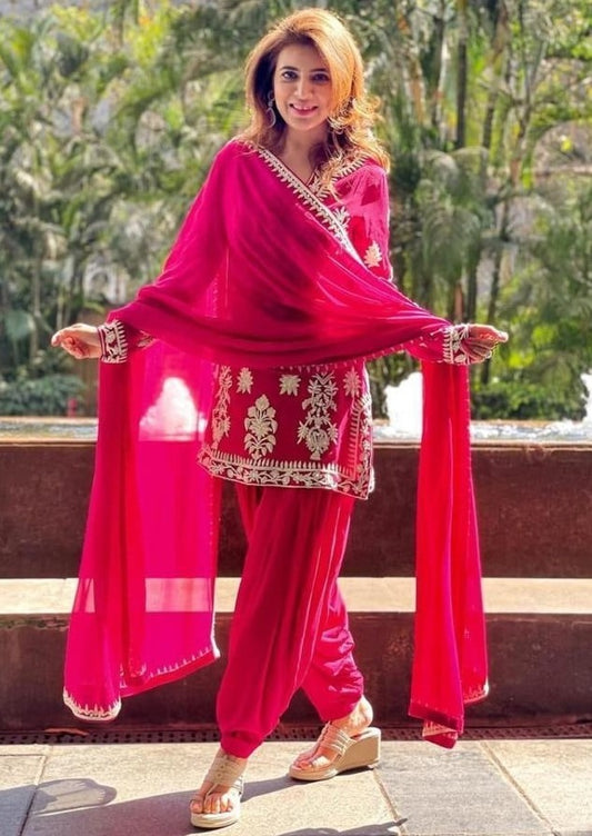 Pink georgette embroidered dhoti suit