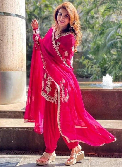 Pink georgette embroidered dhoti suit