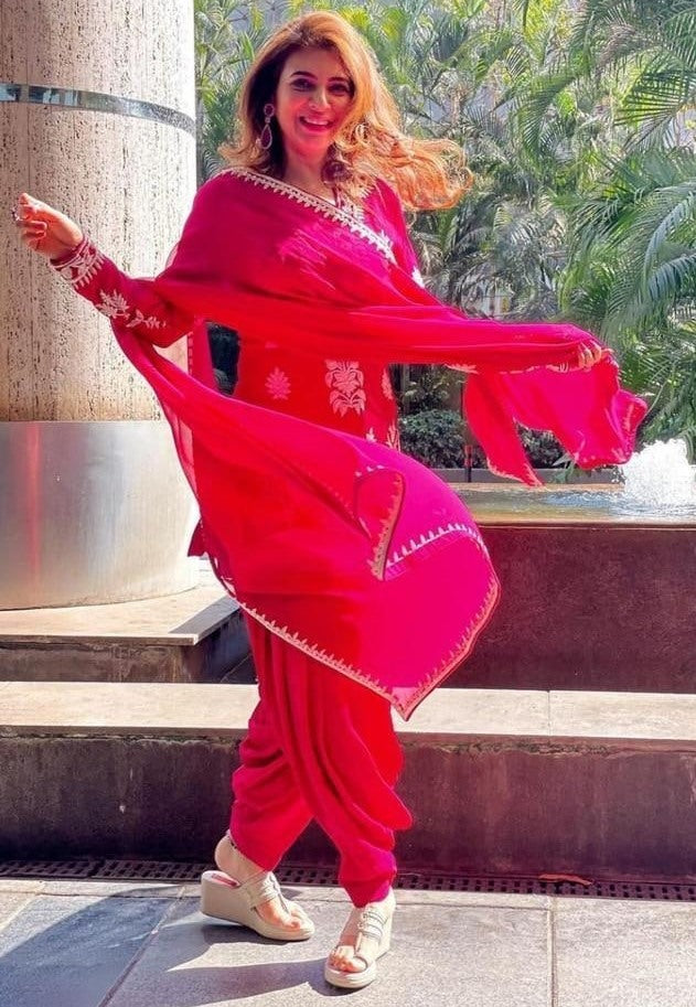 Pink georgette embroidered dhoti suit