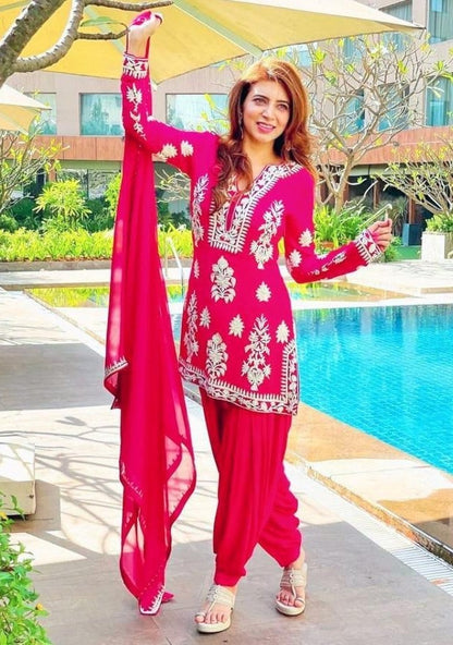 Pink georgette embroidered dhoti suit