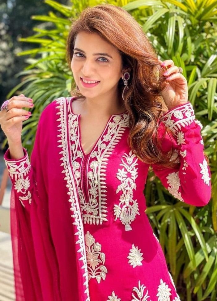 Pink georgette embroidered dhoti suit