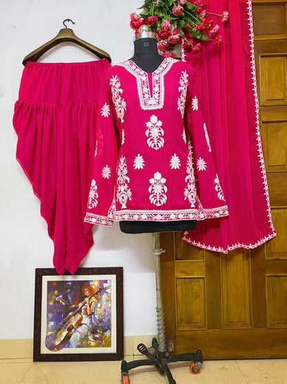 Pink georgette embroidered dhoti suit
