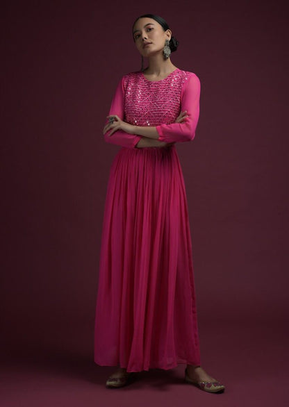 Pink georgette embroidered ethnic jump suit