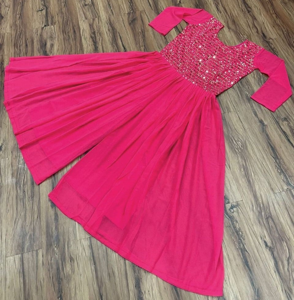 Pink georgette embroidered ethnic jump suit