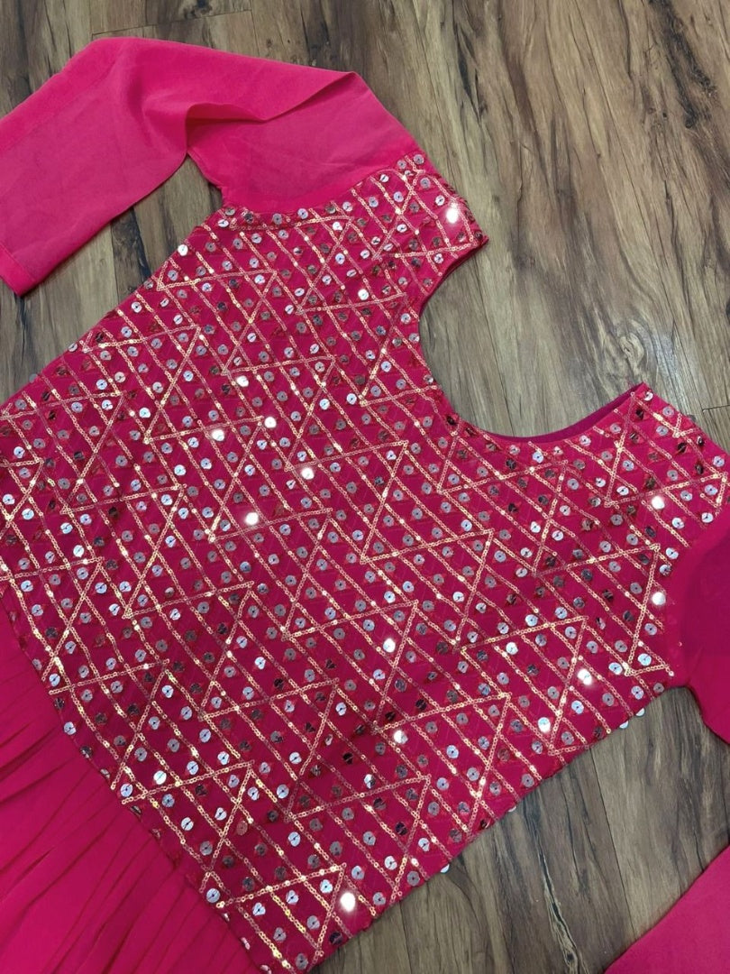 Pink georgette embroidered ethnic jump suit