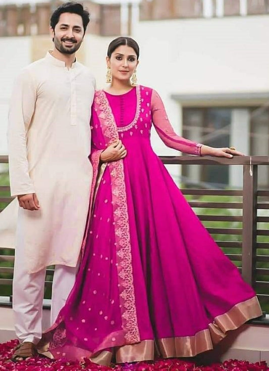 Pink georgette embroidered long anarkali gown