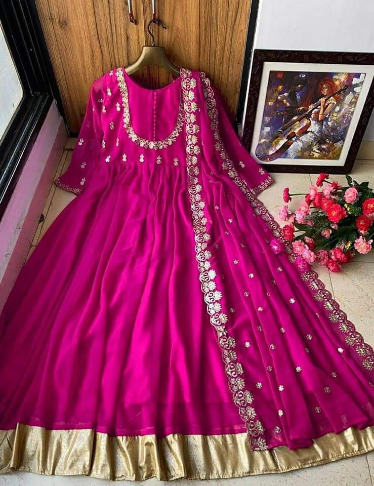 Pink georgette embroidered long anarkali gown