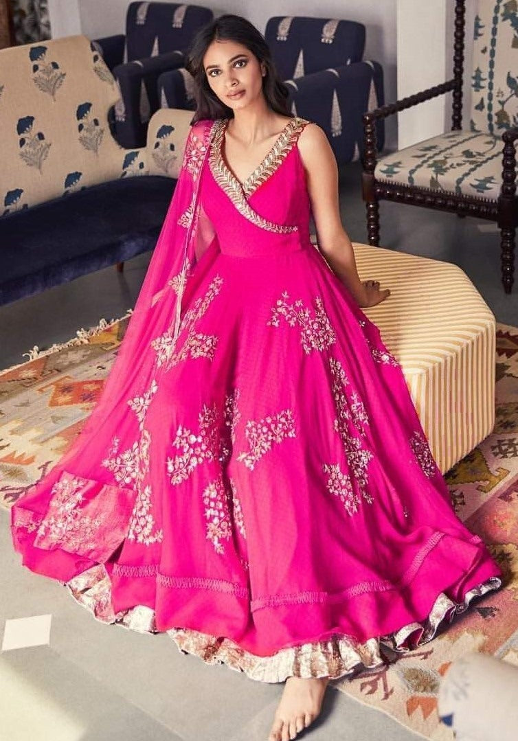 Pink georgette embroidered long ethnic gown