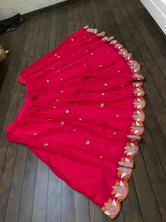 Pink georgette embroidered partywear lehenga