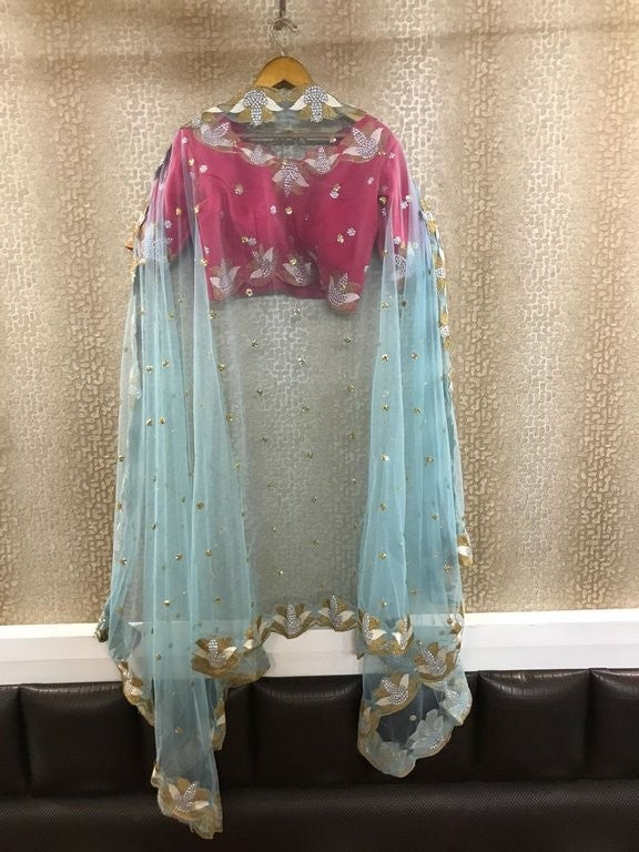 Pink georgette embroidered partywear lehenga